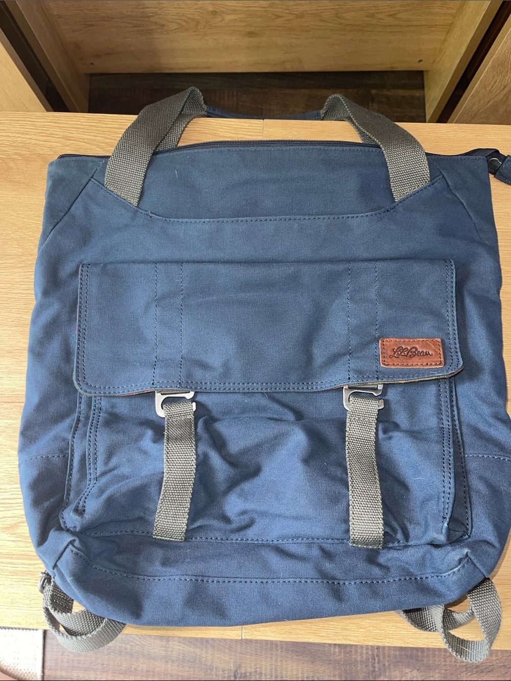 L.L. Bean Navy Canvas Backpack: Flannel lined